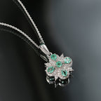 AAA Gemfield Emerald & White Zircon Pendant with Chain (Size 20) in Rhodium Overlay Sterling Silver 1.25 Ct.