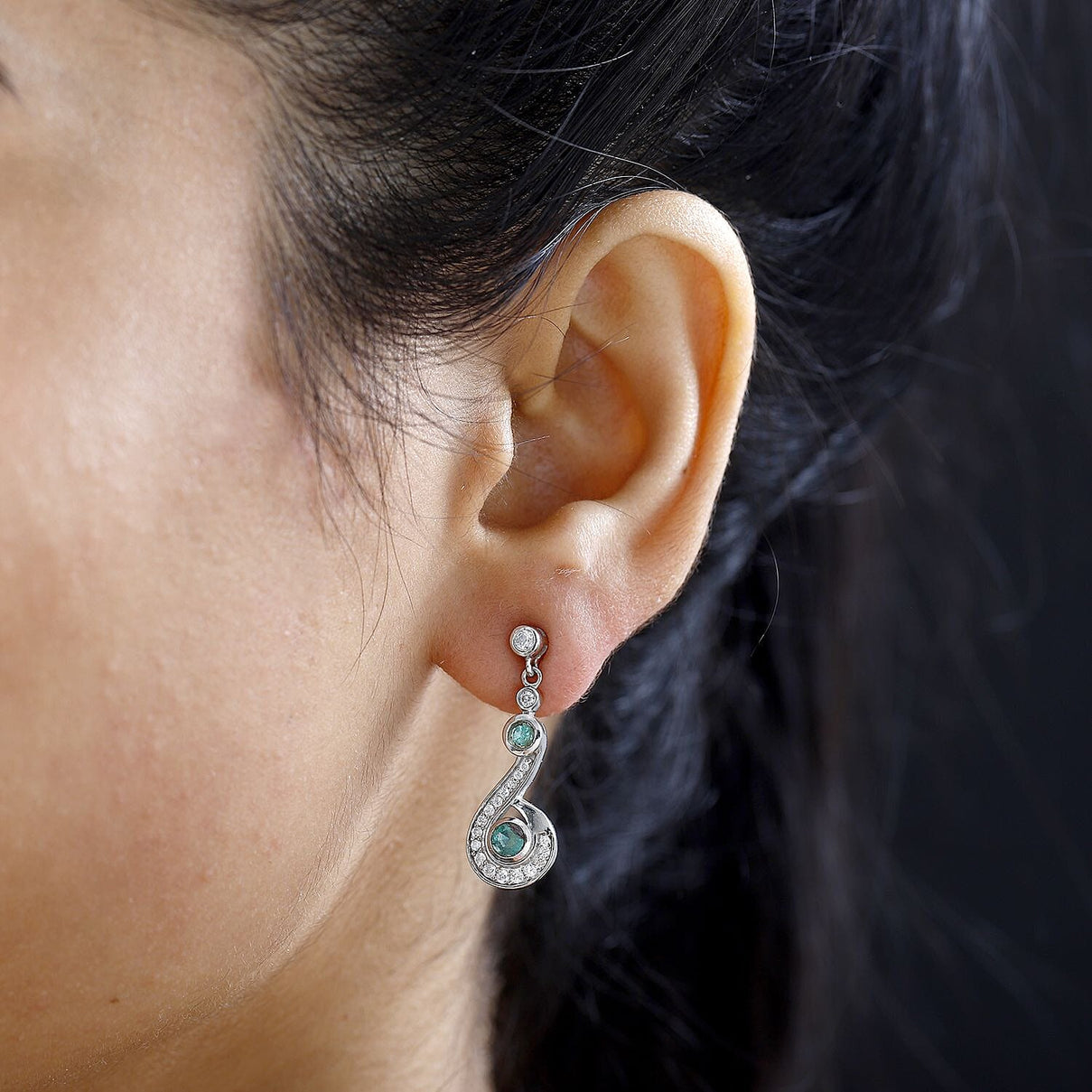 AAA Gemfields Emerald &amp; Natural Zircon Dangle Earrings in Platinum Overlay Sterling Silver 1.33 Ct 7757596 2