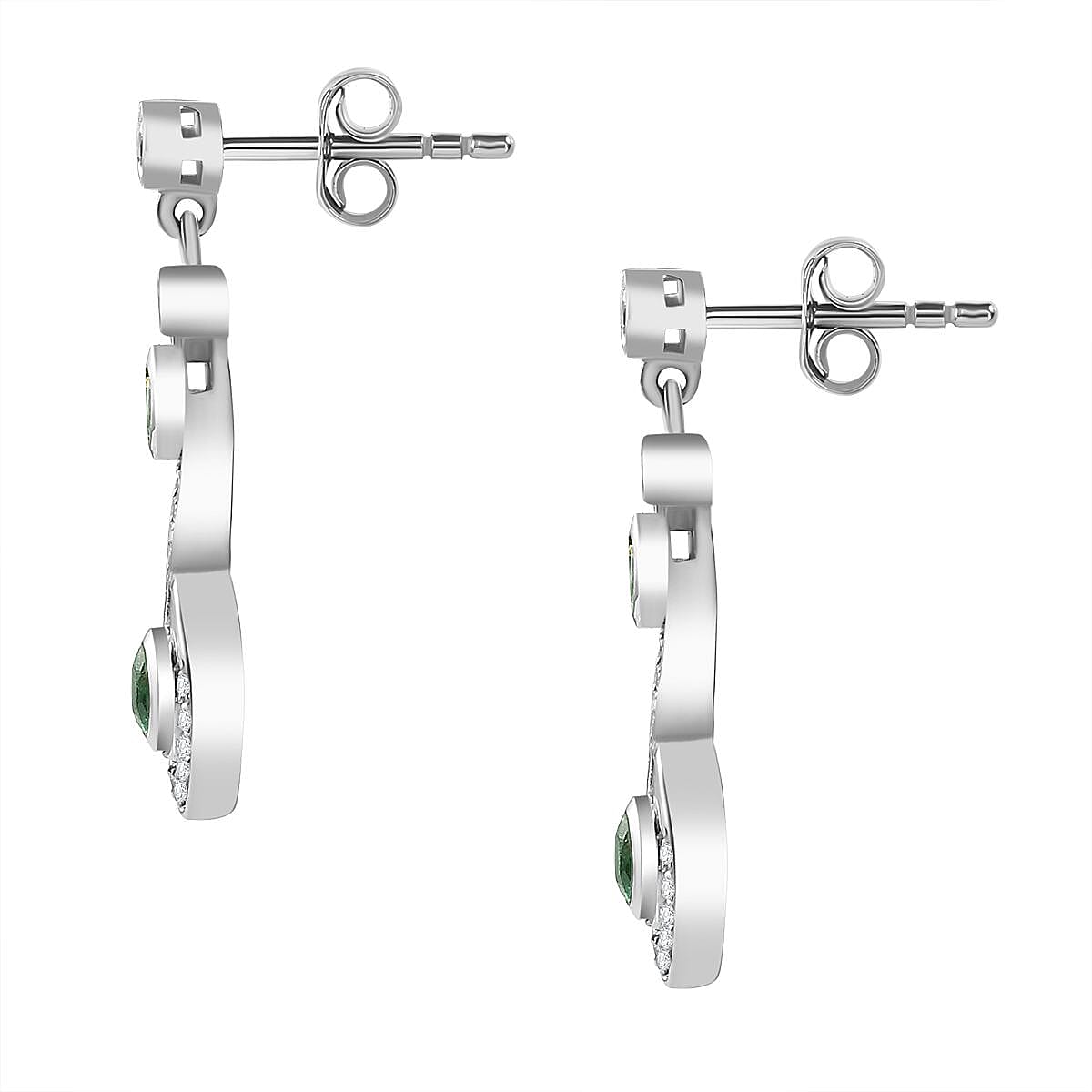 AAA Gemfields Emerald &amp; Natural Zircon Dangle Earrings in Platinum Overlay Sterling Silver 1.33 Ct 7757596 3
