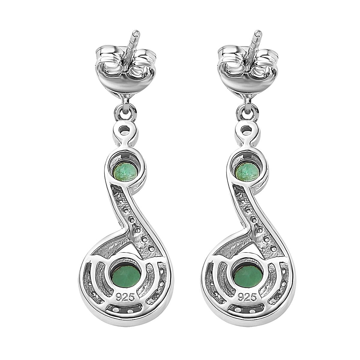AAA Gemfields Emerald &amp; Natural Zircon Dangle Earrings in Platinum Overlay Sterling Silver 1.33 Ct 7757596 4