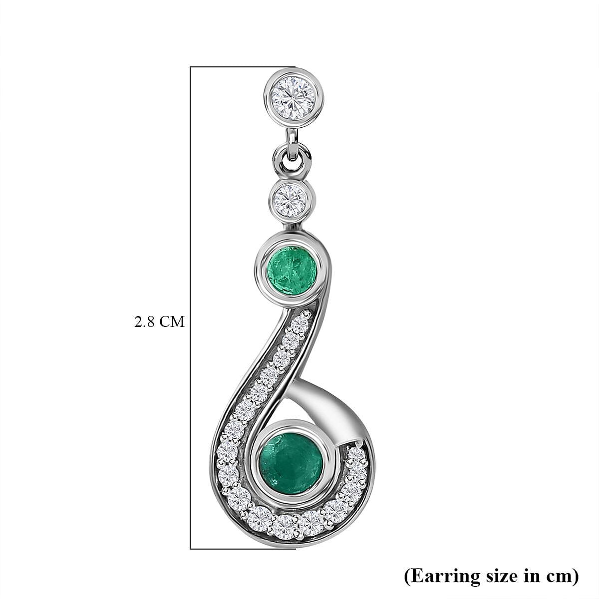 AAA Gemfields Emerald &amp; Natural Zircon Dangle Earrings in Platinum Overlay Sterling Silver 1.33 Ct 7757596 5