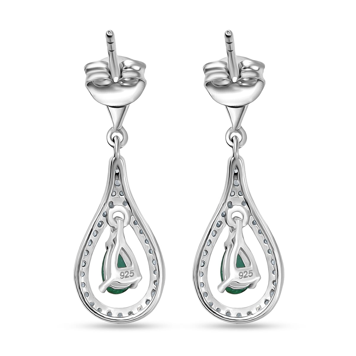 AAA Gemfield Emerald &amp; White Zircon Solitaire Stud Push Post Earring in Rhodium Overlay Sterling Silver 8104576 5