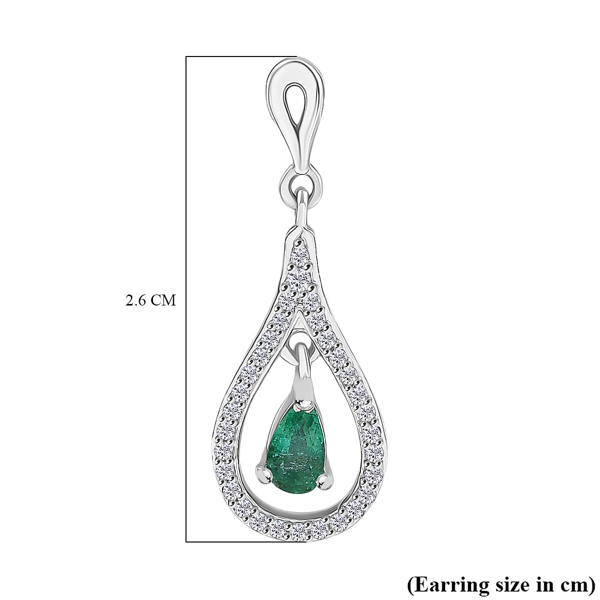 AAA Gemfield Emerald &amp; White Zircon Solitaire Stud Push Post Earring in Rhodium Overlay Sterling Silver 8104576 6