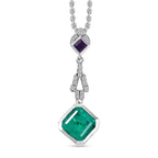 Emeraldine Quartz, Amethyst & Natural Zircon Pendant with Chain (Size 20) in Rhodium Overlay Sterling Silver