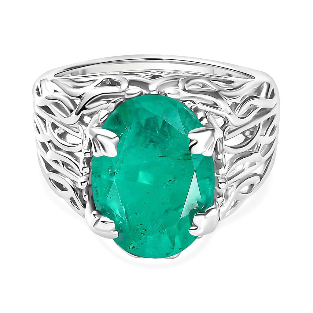 Emeraldine Quartz Solitaire Ring in Rhodium Overlay Sterling Silver 6.30 Ct.