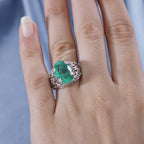 Emeraldine Quartz Solitaire Ring in Rhodium Overlay Sterling Silver 6.30 Ct.