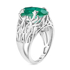 Emeraldine Quartz Solitaire Ring in Rhodium Overlay Sterling Silver 6.30 Ct.