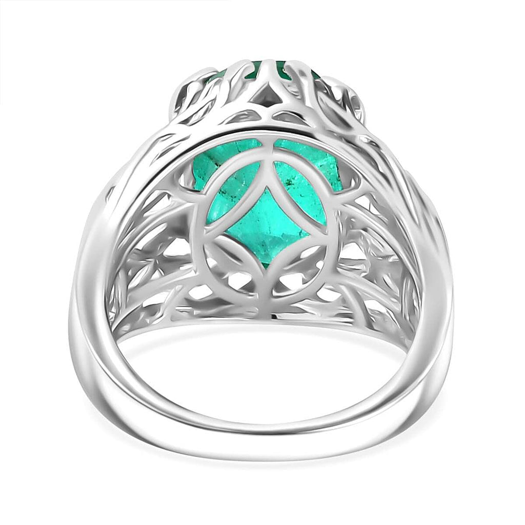 Emeraldine Quartz Solitaire Ring in Rhodium Overlay Sterling Silver 6.30 Ct.