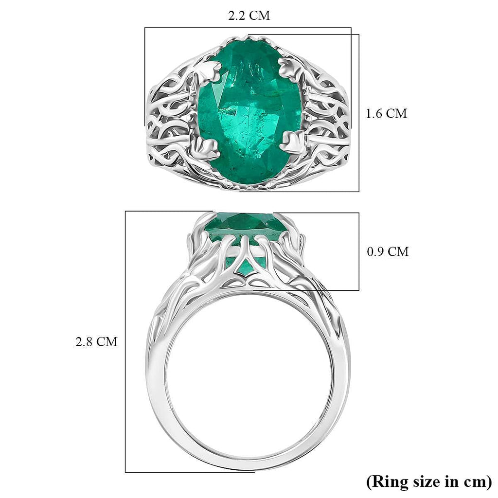 Emeraldine Quartz Solitaire Ring in Rhodium Overlay Sterling Silver 6.30 Ct.