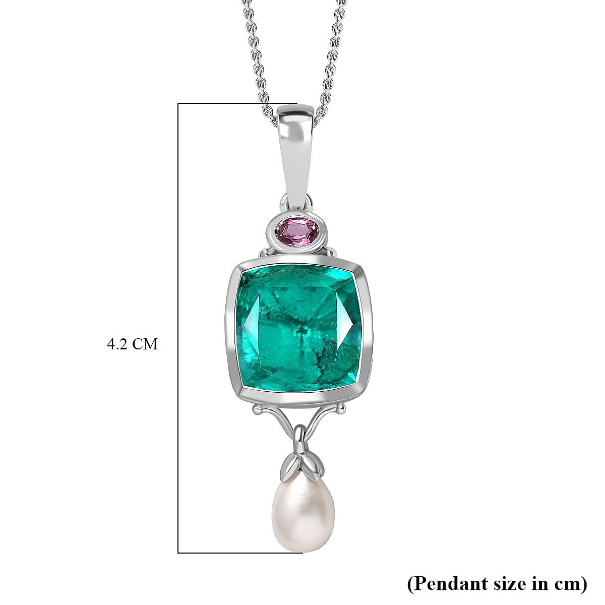 Emeraldine Quartz, Fresh Water Pearl and Lotus Garnet Pendant with Chain (Size 20) in Rhodium Overlay Sterling Silver 4290973 7