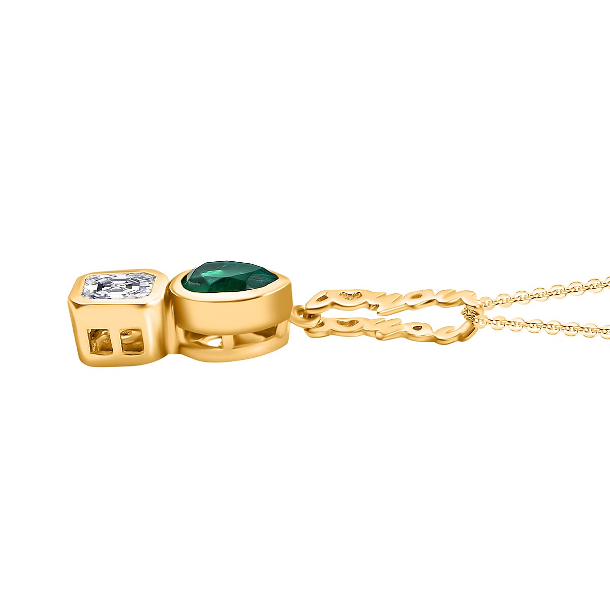 THE TOI ET MOI - GP - Art Deco Emeraldine Quartz, Moissanite Pendant with Chain (Size - 20) in 18K Vermeil Yellow Gold Plated Sterling Silver 2.80 Ct. 4336892 5