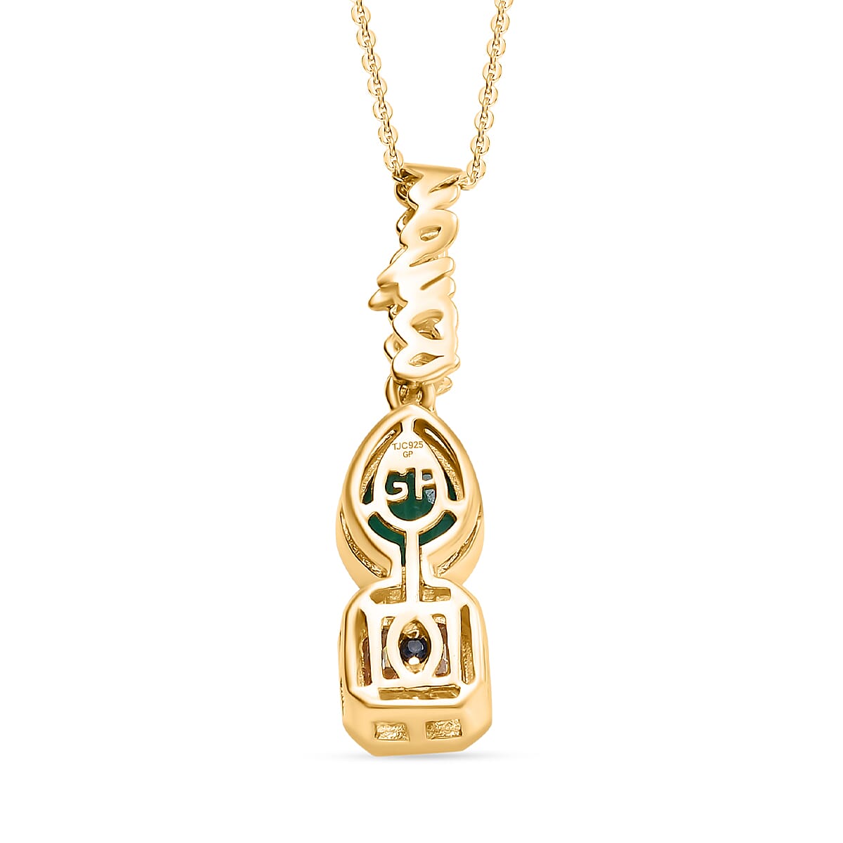 THE TOI ET MOI - GP - Art Deco Emeraldine Quartz, Moissanite Pendant with Chain (Size - 20) in 18K Vermeil Yellow Gold Plated Sterling Silver 2.80 Ct. 4336892 6