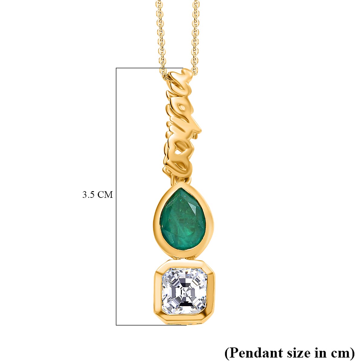 THE TOI ET MOI - GP - Art Deco Emeraldine Quartz, Moissanite Pendant with Chain (Size - 20) in 18K Vermeil Yellow Gold Plated Sterling Silver 2.80 Ct. 4336892 7