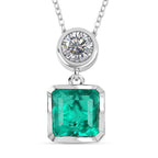 Emeraldine Triplet Quartz & Moissanite Pendant with Chain (Size 20) in Rhodium Overlay Sterling Silver 3.49 Ct.