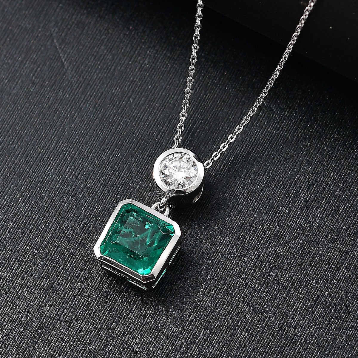 Emeraldine Triplet Quartz &amp; Moissanite Pendant with Chain (Size 20) in Rhodium Overlay Sterling Silver 3.49 Ct. 4363102 3