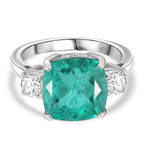 Emeraldine Triplet Quartz & Moissanite Solitaire Ring in Rhodium Overlay Sterling Silver 5.07 Ct.