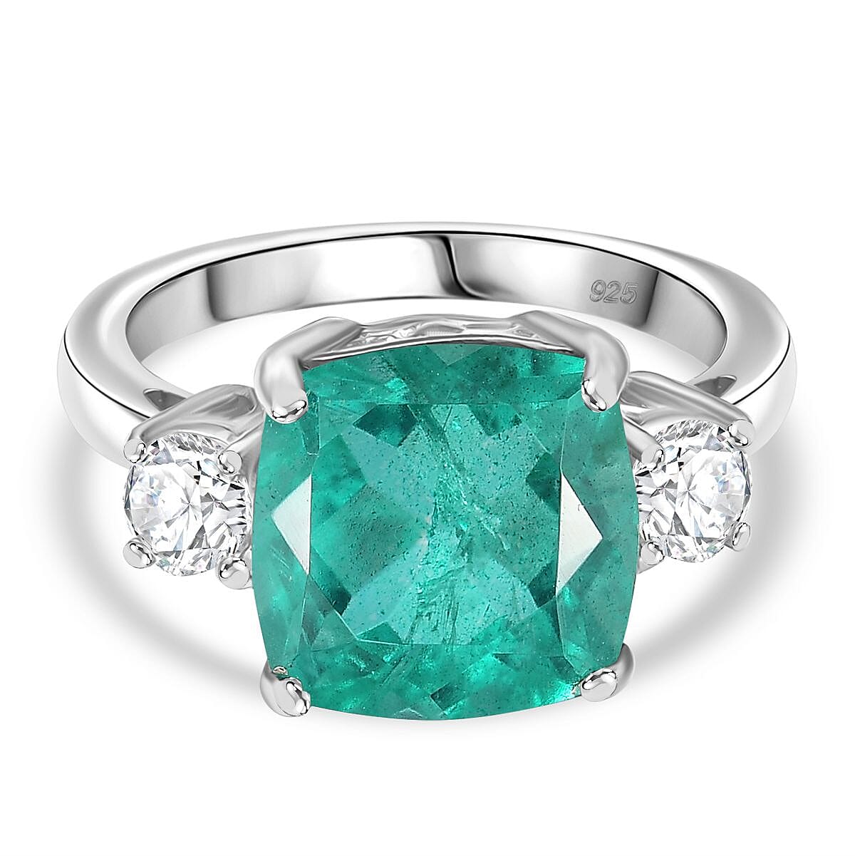 Emeraldine Triplet Quartz &amp; Moissanite Solitaire Ring in Rhodium Overlay Sterling Silver 5.07 Ct. 8067668 0