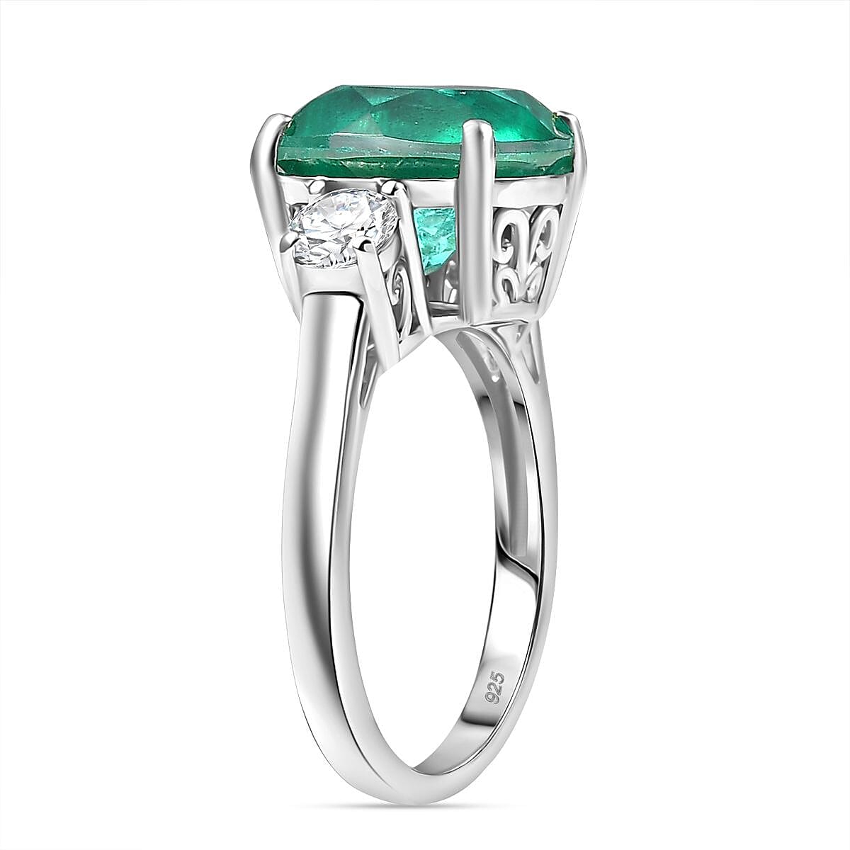 Emeraldine Triplet Quartz &amp; Moissanite Solitaire Ring in Rhodium Overlay Sterling Silver 5.07 Ct. 8067668 4
