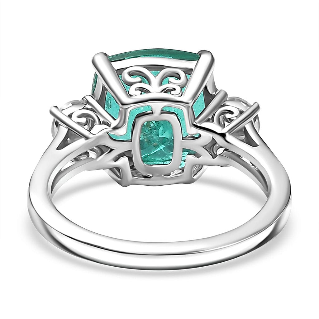 Emeraldine Triplet Quartz & Moissanite Solitaire Ring in Rhodium Overlay Sterling Silver 5.07 Ct.