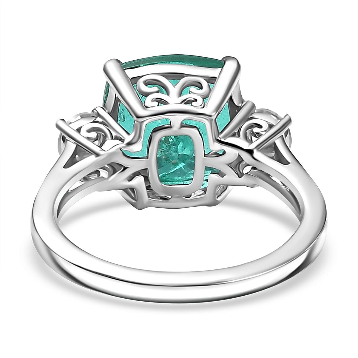 Emeraldine Triplet Quartz &amp; Moissanite Solitaire Ring in Rhodium Overlay Sterling Silver 5.07 Ct. 8067668 5