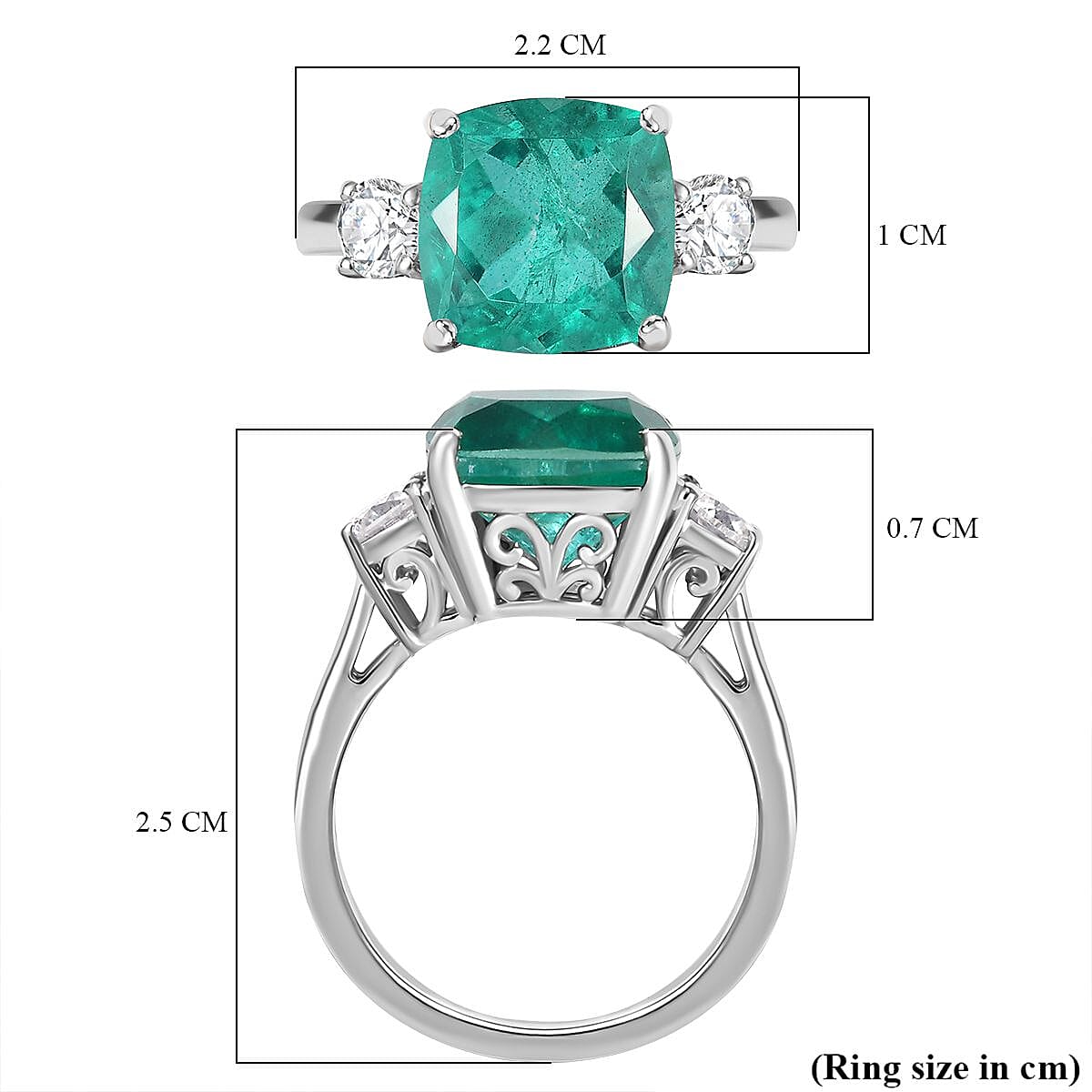 Emeraldine Triplet Quartz &amp; Moissanite Solitaire Ring in Rhodium Overlay Sterling Silver 5.07 Ct. 8067668 6