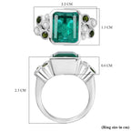 Emeraldine Quartz, Natural Chrome Diopside & Natural Zircon Bubble Ring in Rhodium Overlay Sterling Silver 5.70 Ct.