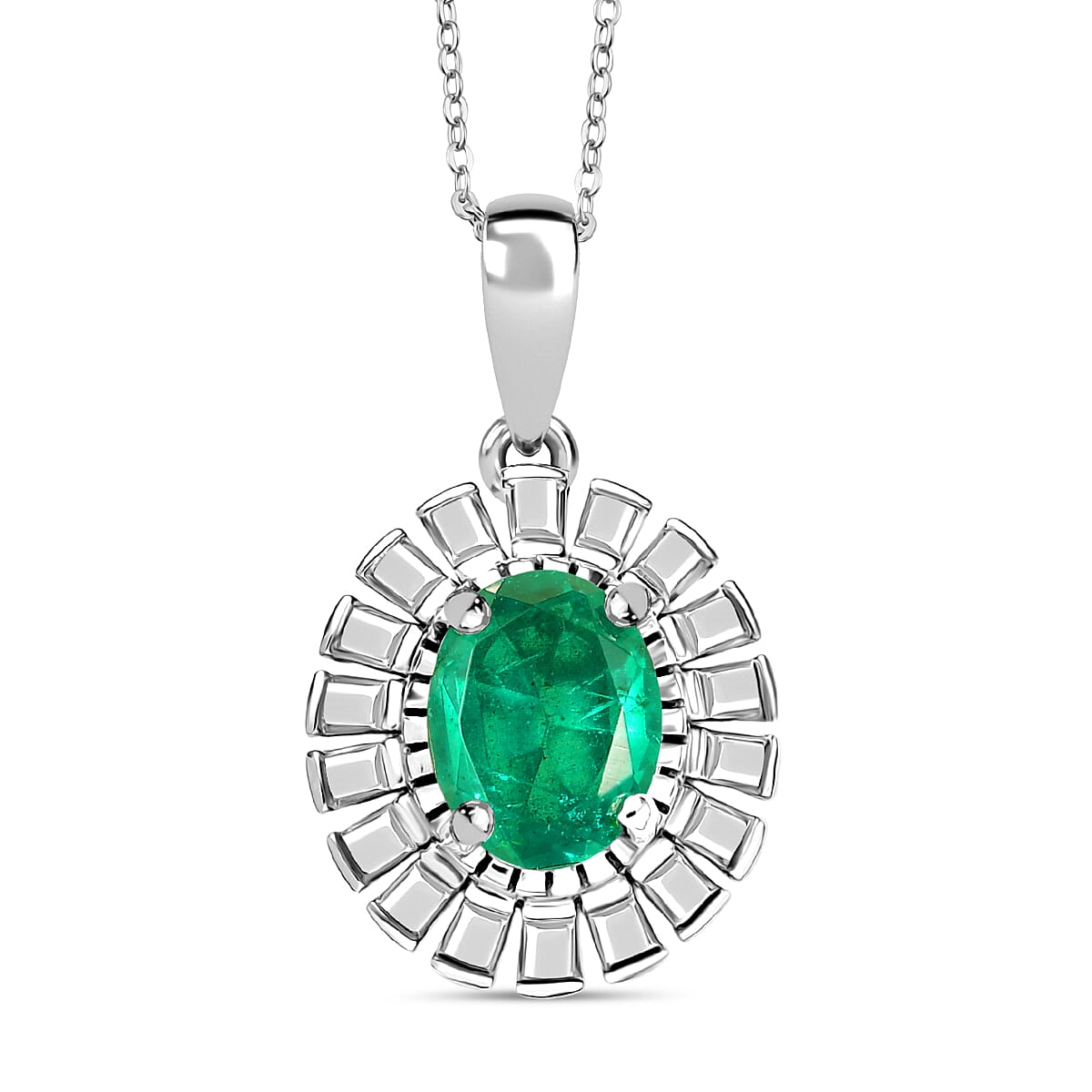 D'joy Emeraldine Triplet Quartz Pendant with Chain (Size 20) in Platinum Overlay Sterling Silver 1.34 Ct. 4415519 0