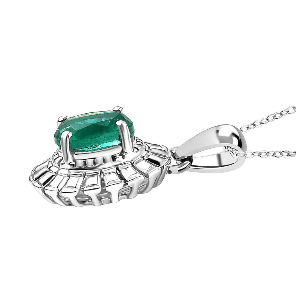 D'joy Emeraldine Triplet Quartz Pendant with Chain (Size 20) in Platinum Overlay Sterling Silver 1.34 Ct.