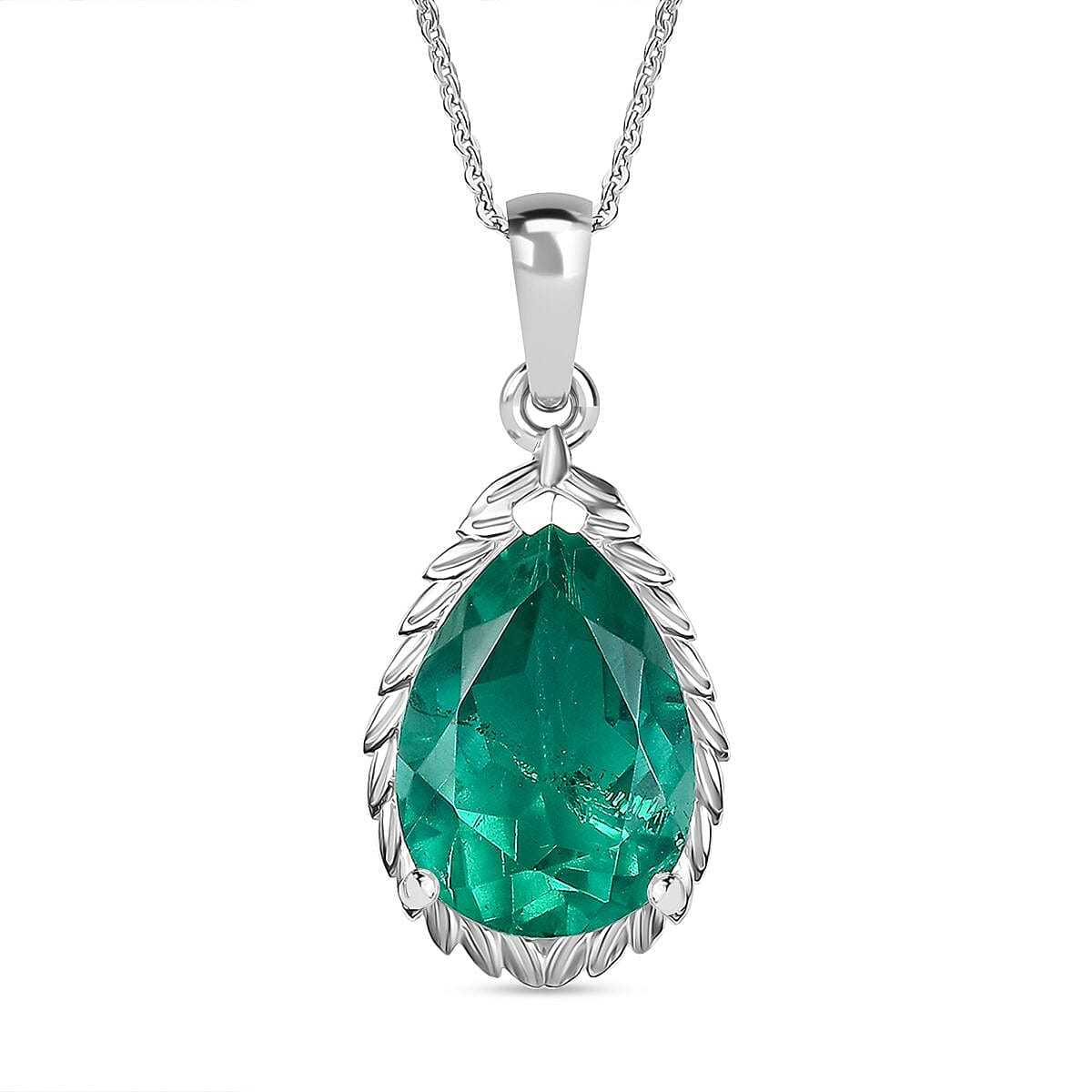 Emeraldine Triplet Quartz Pendant with Chain (Size 20) in Rhodium Overlay Sterling Silver 5.63 Ct. 4361778 0