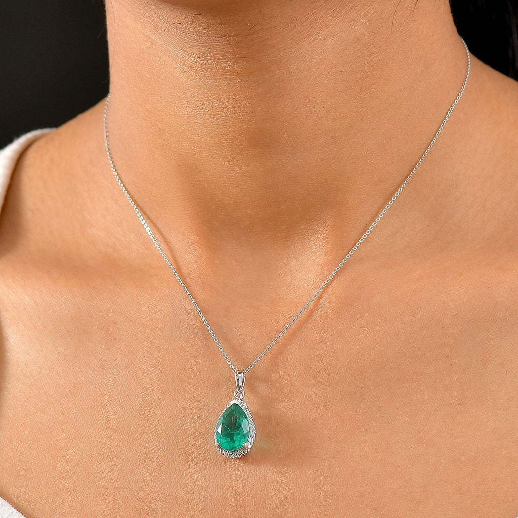 Emeraldine Triplet Quartz Pendant with Chain (Size 20) in Rhodium Overlay Sterling Silver 5.63 Ct.