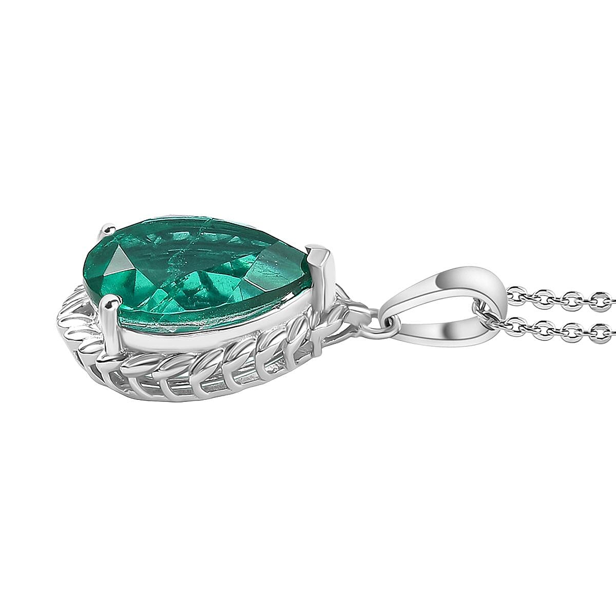 Emeraldine Triplet Quartz Pendant with Chain (Size 20) in Rhodium Overlay Sterling Silver 5.63 Ct. 4361778 4