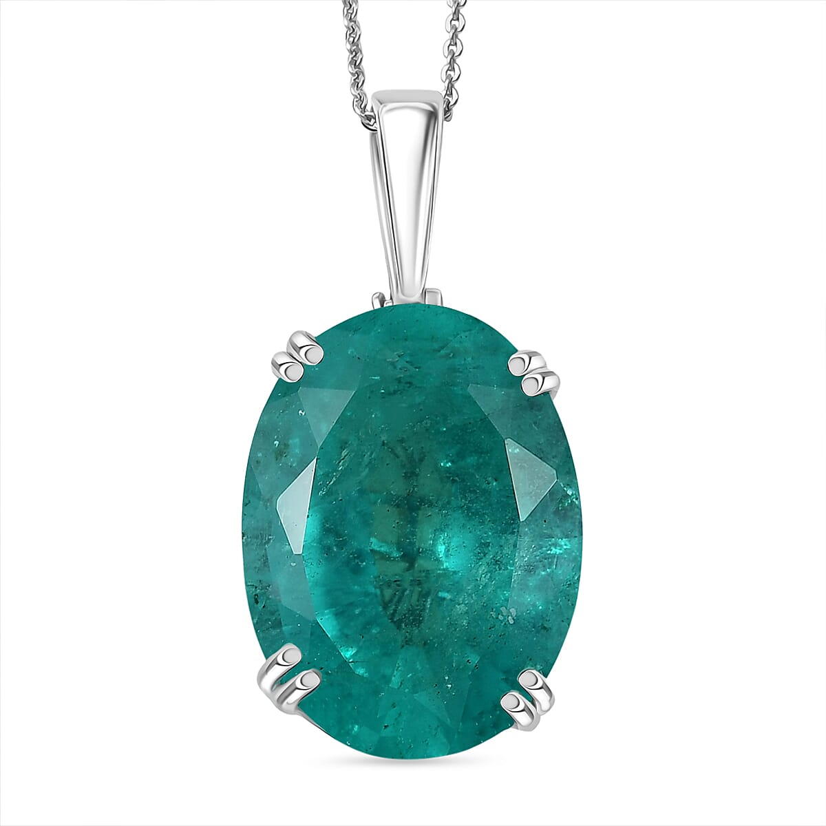D'Joy Emeraldine Triplet Quartz Solitaire Pendant with Chain (Size 20) in Rhodium Overlay Sterling Silver 25.00 Ct, Silver Wt. 5.50 Gms. 4441398 0