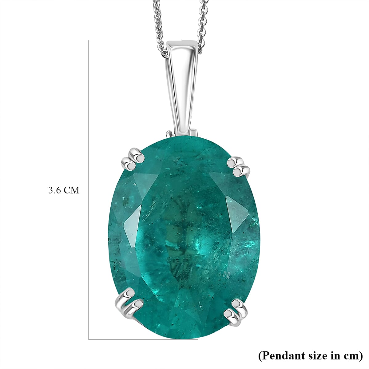 D'Joy Emeraldine Triplet Quartz Solitaire Pendant with Chain (Size 20) in Rhodium Overlay Sterling Silver 25.00 Ct, Silver Wt. 5.50 Gms. 4441398 7