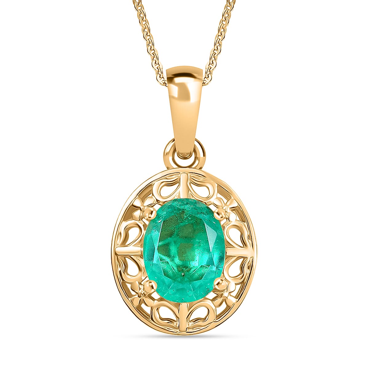 D'joy Emeraldine Triplet Quartz Pendant with Chain (Size 20) in Yellow Gold Plated Sterling Silver 2.08 Ct. 4414626 0