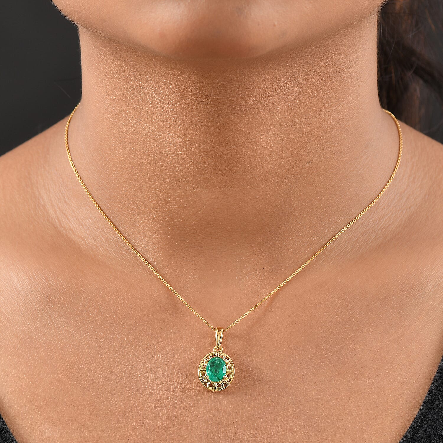 D'joy Emeraldine Triplet Quartz Pendant with Chain (Size 20) in Yellow Gold Plated Sterling Silver 2.08 Ct. 4414626 2