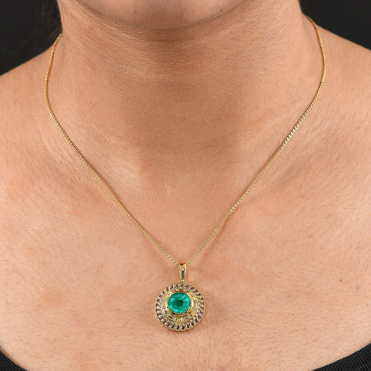 D'joy Emeraldine Triplet Quartz Pendant with Chain (Size 20) in Yellow Gold Plated Sterling 2.95 Ct, Silver Wt. 5.46 Gms. 4415011 1
