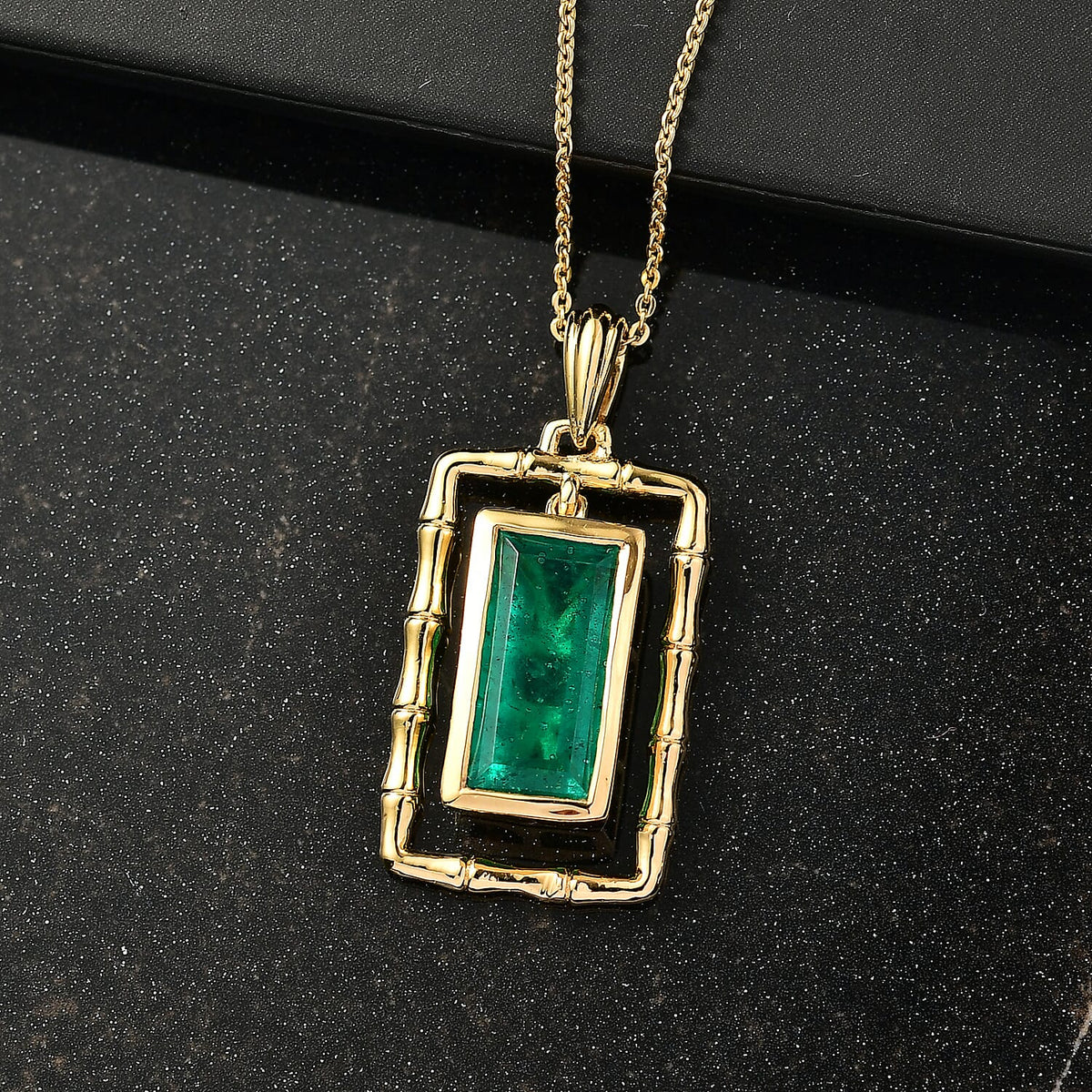 Emeraldine Triplet Quartz Pendant with Chain (Size 20) in Yellow Gold Plated Sterling Silver 5.15 Ct. 4417773 2