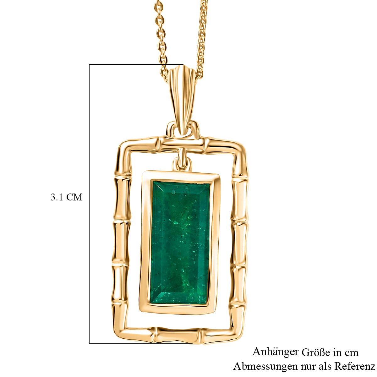 Emeraldine Triplet Quartz Pendant with Chain (Size 20) in Yellow Gold Plated Sterling Silver 5.15 Ct. 4417773 5