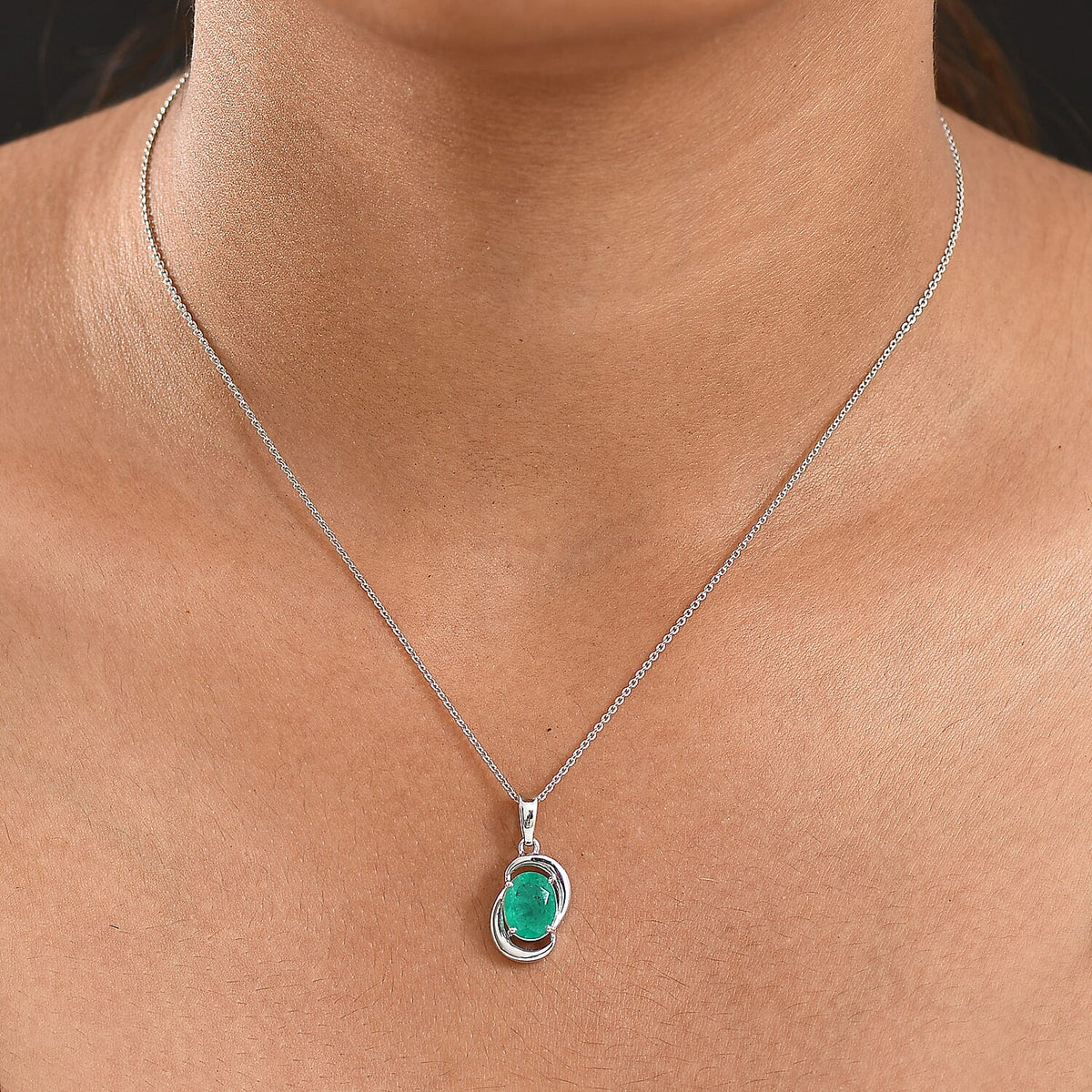 D'joy Emeraldine Triplet Quartz Pendant with Chain (Size 20) in Platinum Overlay Sterling Silver 2.08 Ct. 4415012 1