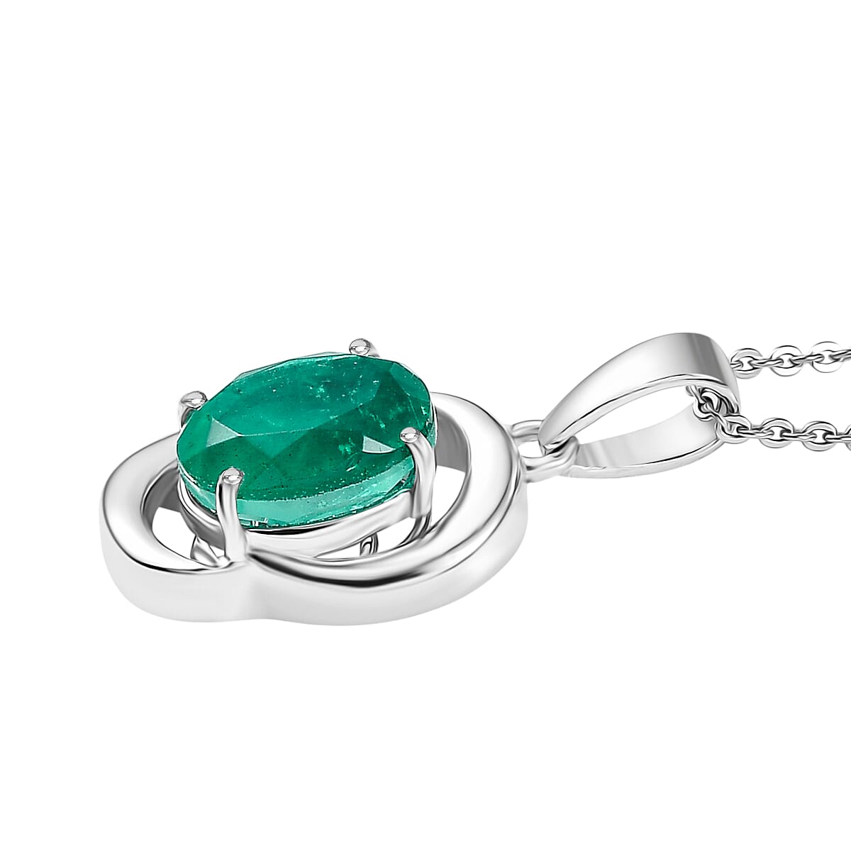 D'joy Emeraldine Triplet Quartz Pendant with Chain (Size 20) in Platinum Overlay Sterling Silver 2.08 Ct. 4415012 3