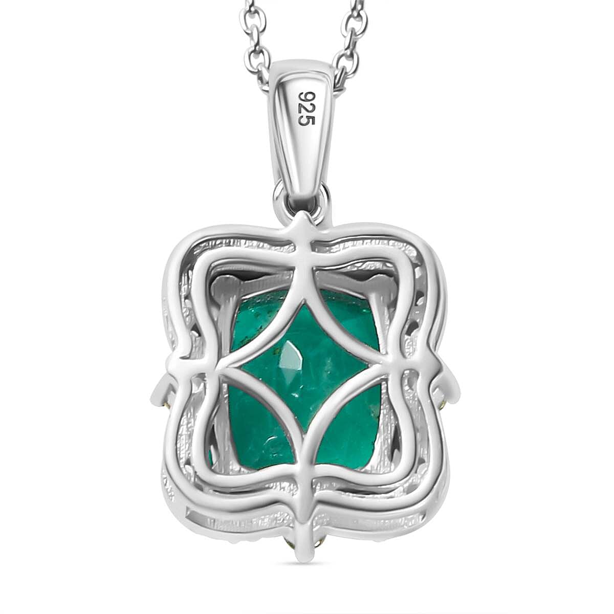Emeraldine Triplet Quartz, Peridot, White Zircon Halo Pendant with Chain (Size 20) in Rhodium Plated Sterling Silver 4287773 5