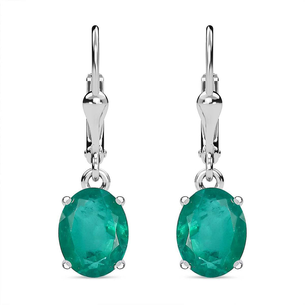 Emeraldine Quartz Solitaire Lever Back Earrings in Platinum Overlay Sterling Silver 4.66 Ct