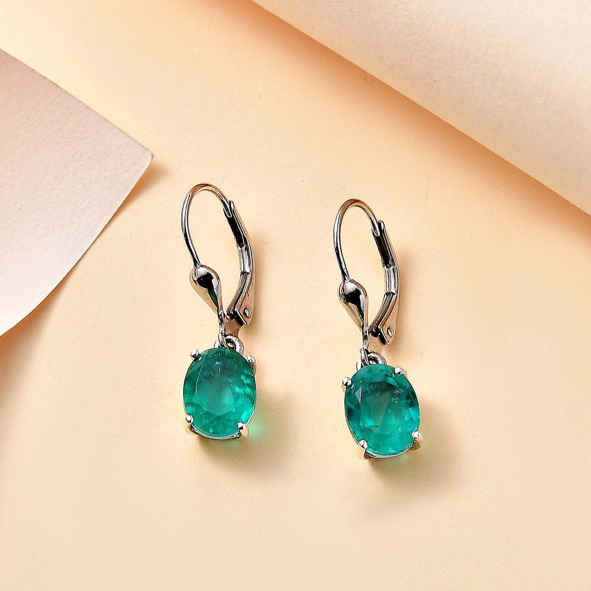 Emeraldine Triplet Quartz Solitaire Lever Back Earrings in Platinum Overlay Sterling Silver 7826373 2