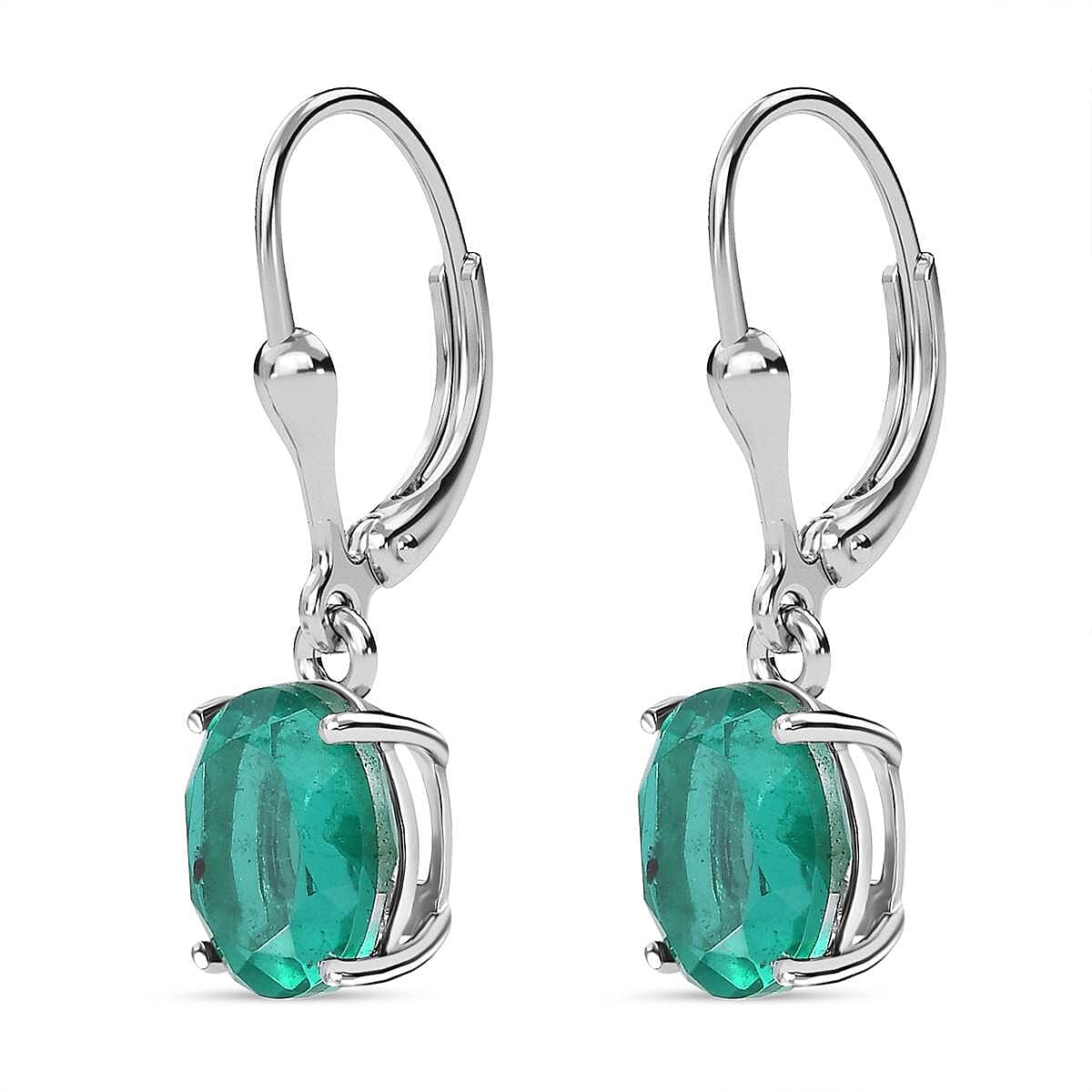 Emeraldine Triplet Quartz Solitaire Lever Back Earrings in Platinum Overlay Sterling Silver 7826373 4