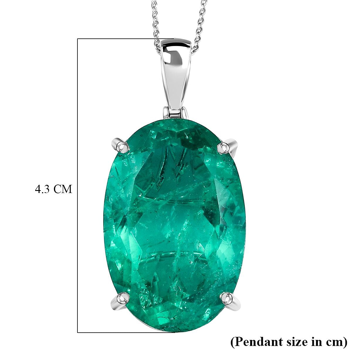 Emeraldine Triplet Quartz Solitaire Pendant with Chain (Size 20) in Rhodium Overlay Sterling Silver 50.00 Ct, Silver Wt. 10.12 Gms. 4364617 5