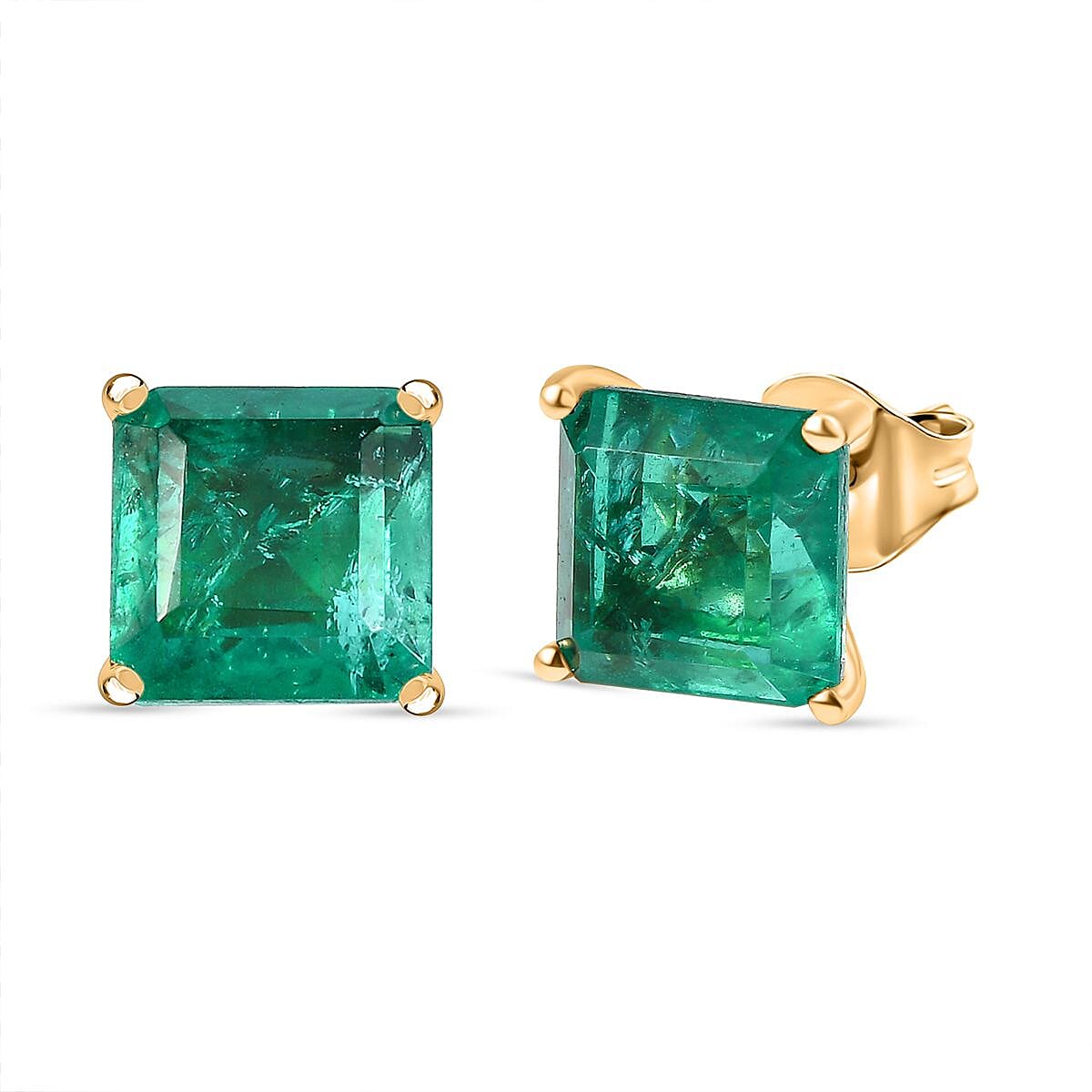 Emeraldine Triplet Quartz Solitaire Stud Push Post Earring in 14K Gold Overlay Sterling Silver 6.07 Ct. 8066577 0