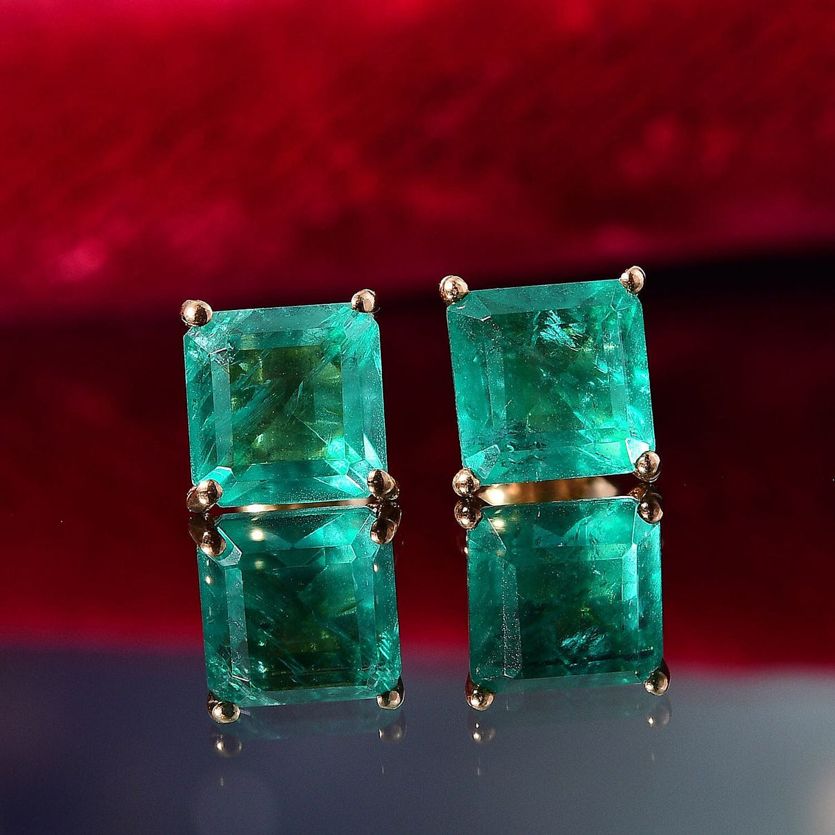 Emeraldine Triplet Quartz Solitaire Stud Push Post Earring in 14K Gold Overlay Sterling Silver 6.07 Ct. 8066577 2