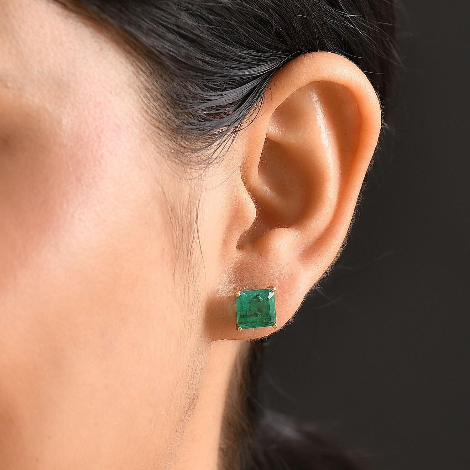 Emeraldine Triplet Quartz Solitaire Stud Push Post Earring in 14K Gold Overlay Sterling Silver 6.07 Ct. 8066577 3