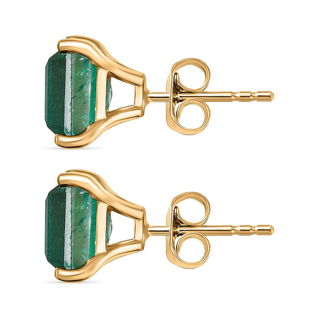 Emeraldine Triplet Quartz Solitaire Stud Push Post Earring in 14K Gold Overlay Sterling Silver 6.07 Ct.