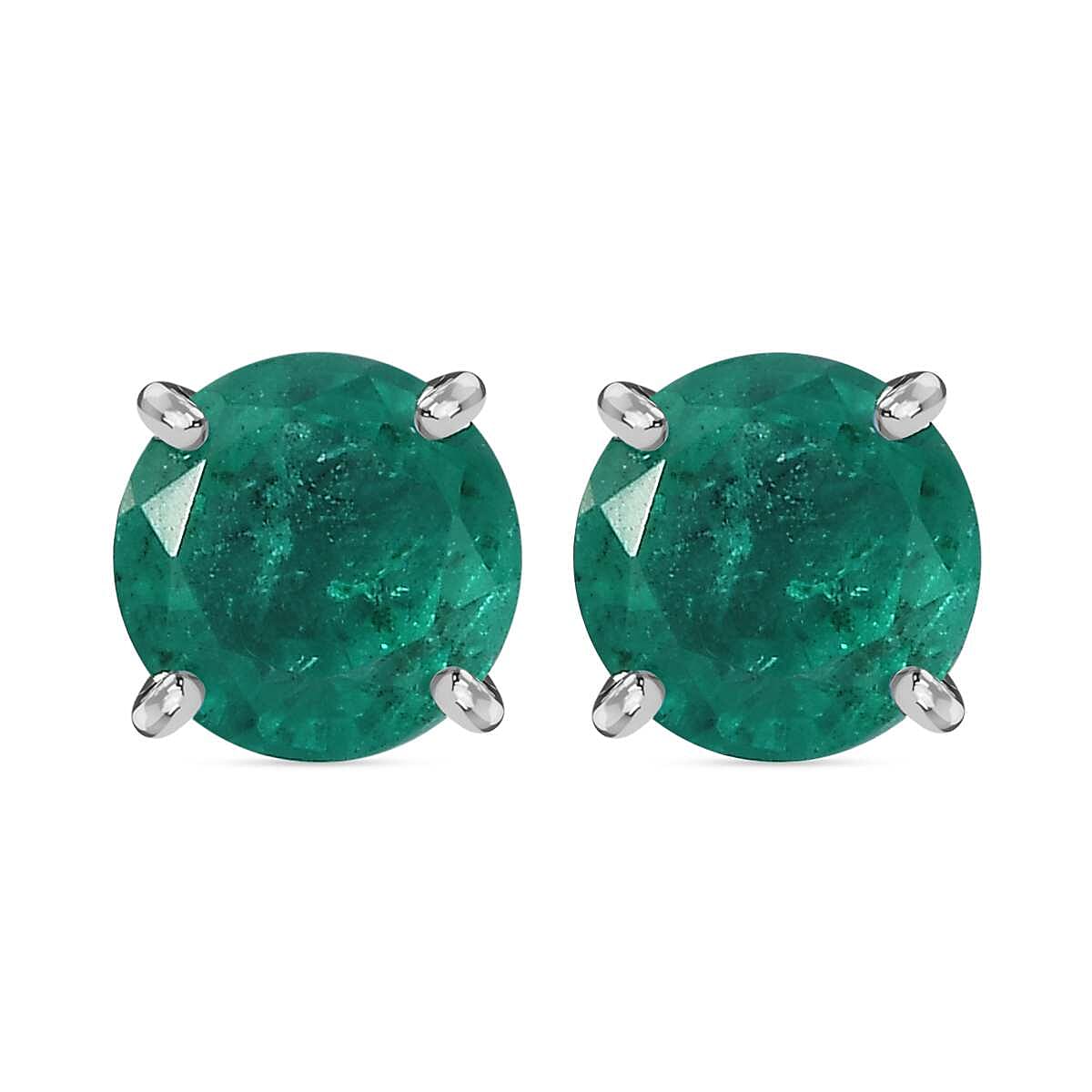 Emeraldine Triplet Quartz Solitaire Stud Push Post Earrings in Platinum Overlay Sterling Silver 3.446 Ct. 7826378 0